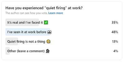 LinkedIn Poll - Quiet Firing - 6 Signs You Are Being 'Quiet Fired' From Your Job